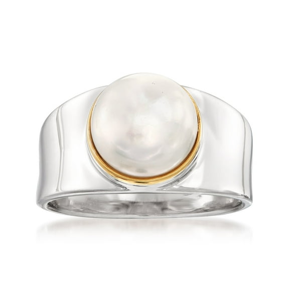 Ross-Simons 9.5-10mm Cultured Pearl Ring in Sterling Silver With 14kt Gold, Women's, Adult