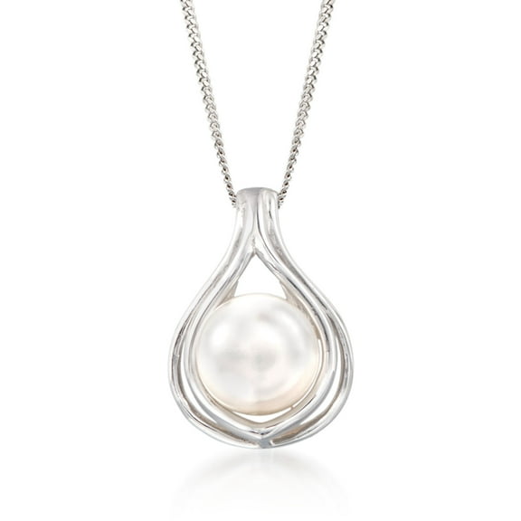 Ross-Simons 9.5-10mm Cultured Pearl Teardrop Pendant Necklace in Sterling Silver, Women's, Adult