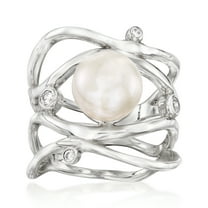 Ross-Simons 9-9.5mm Cultured Pearl Highway Ring With Czs in Sterling Silver, Women's, Adult