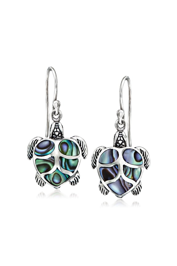 Abalone Shell Bali-Style Turtle Drop Earrings in Sterling Silver, Women's, Adult