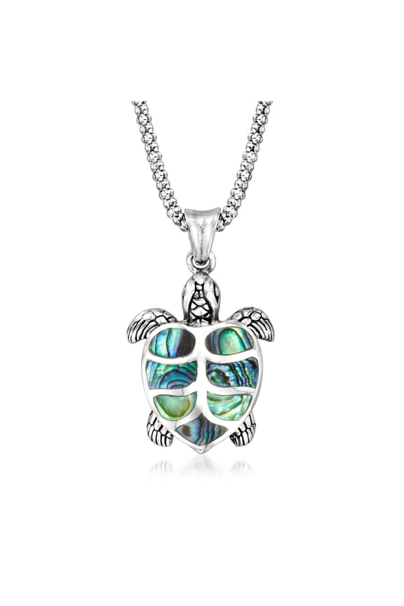Abalone Shell Bali-Style Turtle Pendant Necklace in Sterling Silver, Women's, Adult