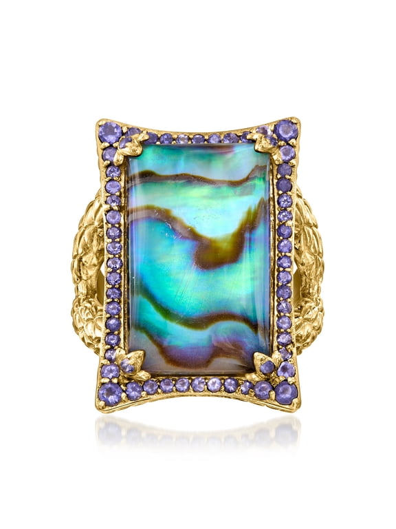 Abalone Shell Doublet Ring With .60 ct. t.w. Iolites in 18kt Gold Over Sterling, Women's, Adult