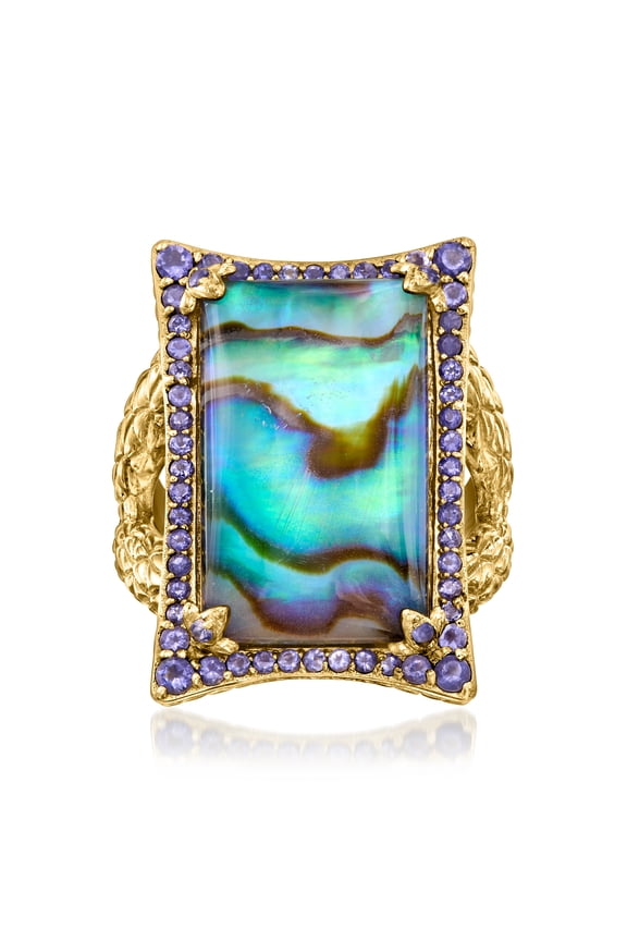 Abalone Shell Doublet Ring With .60 ct. t.w. Iolites in 18kt Gold Over Sterling, Women's, Adult