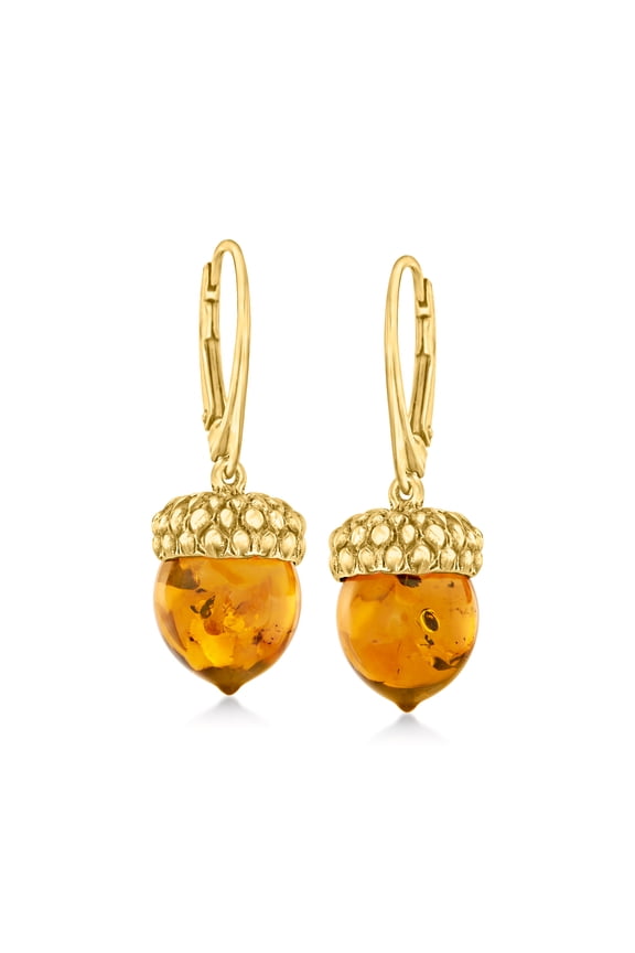 Amber Acorn Drop Earrings in 18kt Gold Over Sterling, Women's, Adult