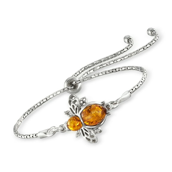 Ross-Simons Amber Bumblebee Bolo Bracelet in Sterling Silver, Women's, Adult