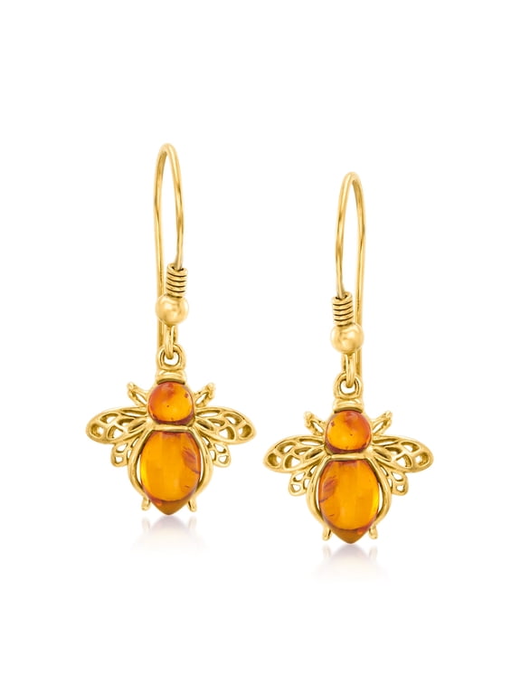 Amber Bumblebee Drop Earrings in 18kt Gold Over Sterling, Women's, Adult