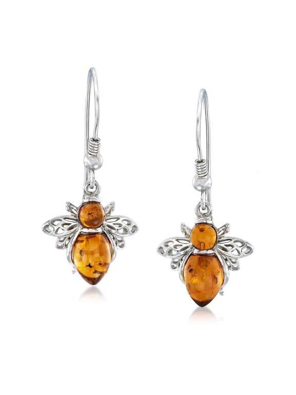 Amber Bumblebee Drop Earrings in Sterling Silver, Women's, Adult
