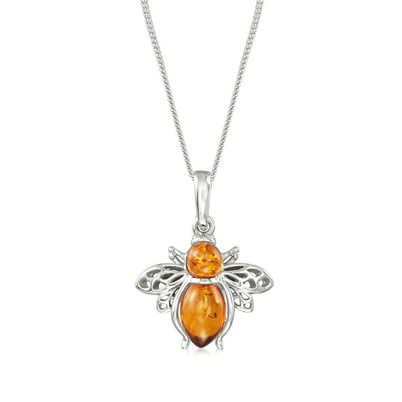 Ross-Simons Amber Bumblebee Pendant Necklace in Sterling Silver, Women's, Adult