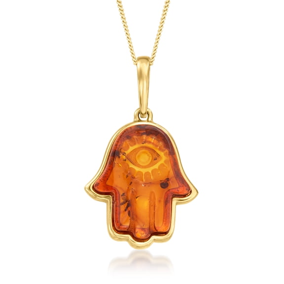 Ross-Simons Amber Hamsa Pendant Necklace in 18kt Gold Over Sterling, Women's, Adult