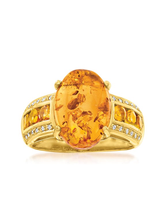 Amber Ring With .50 ct. t.w. Citrines With White Topaz in 18kt Gold Over Sterling, Women's, Adult