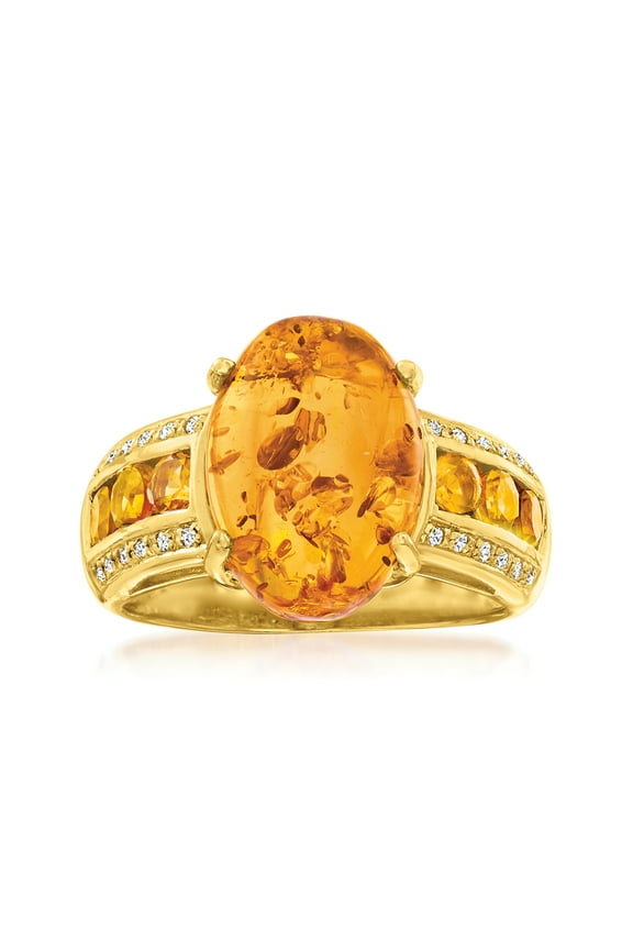 Amber Ring With .50 ct. t.w. Citrines With White Topaz in 18kt Gold Over Sterling, Women's, Adult