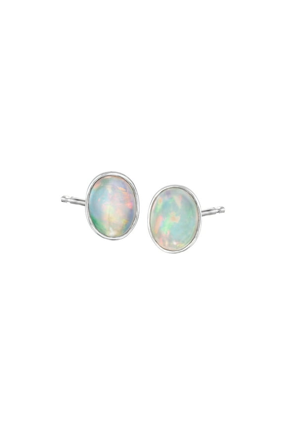Bezel-Set Opal Stud Earrings in Sterling Silver, Women's, Adult
