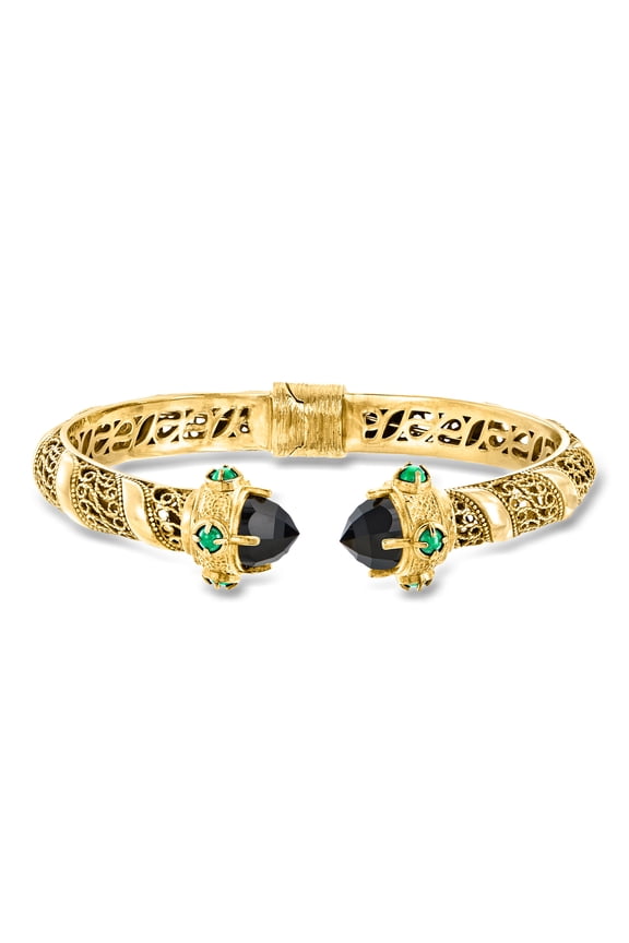 Black Agate Cuff Bracelet With Green Chalcedony in 18kt Gold Over Sterling, Women's, Adult