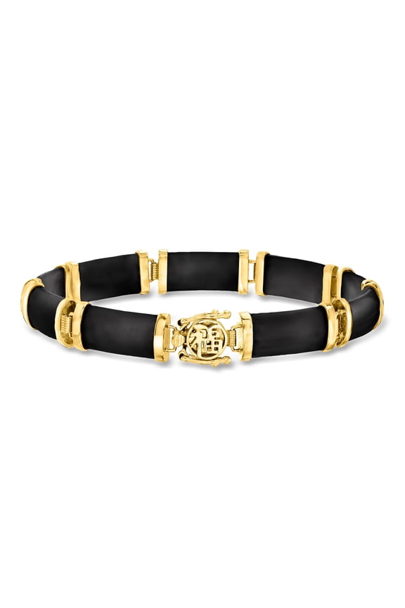 Black Agate "Good Fortune" Bracelet in 18kt Gold Over Sterling, Women's, Adult