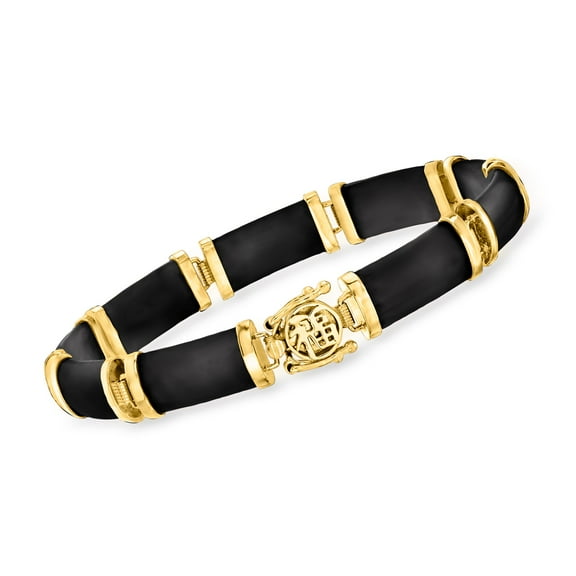 Ross-Simons Black Agate "Good Fortune" Bracelet in 18kt Gold Over Sterling, Women's, Adult