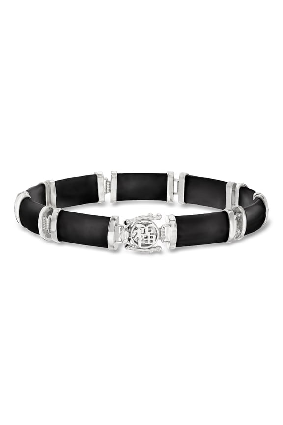 Black Agate "Good Fortune" Bracelet in Sterling Silver, Women's, Adult