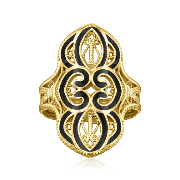 Ross-Simons Black Enamel Filigree Ring in 18kt Gold Over Sterling, Women's, Adult