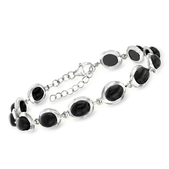 Ross-Simons Black Onyx Cabochon Station Bracelet in Sterling Silver, Women's, Adult