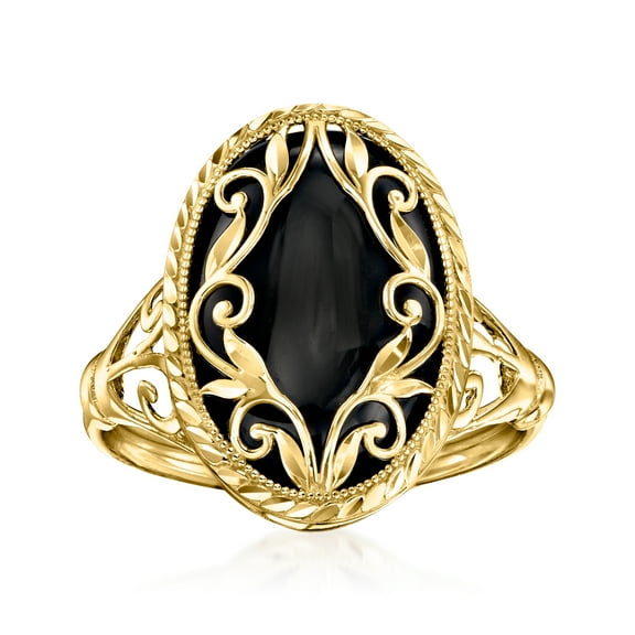 Ross-Simons Black Onyx Scroll Ring in 14kt Yellow Gold, Women's, Adult