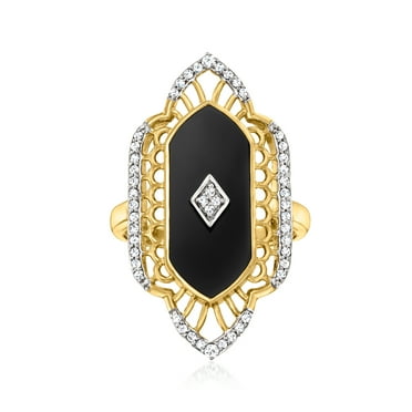 Ross-Simons Black Onyx and .30 ct. t.w. White Topaz Ring in 18kt Gold Over Sterling, Women's, Adult