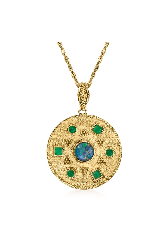 Black Opal and Green Agate Sun Medallion Pendant Necklace in 18kt Gold Over Sterling, Women's, Adult