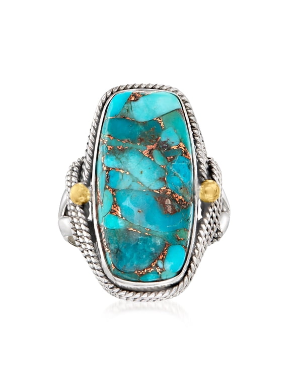 Blue Copper Turquoise Ring in 2-Tone Sterling Silver, Women's, Adult