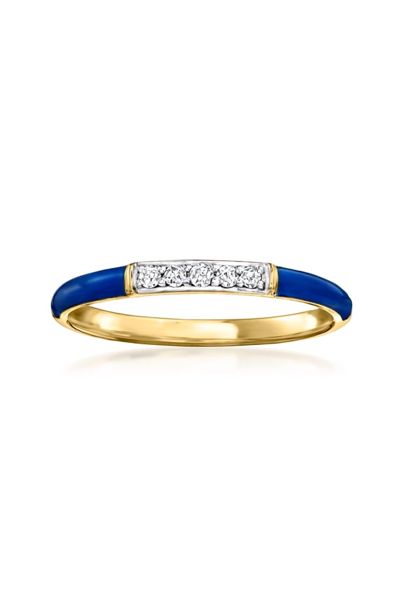 Blue Enamel Ring With Diamonds in 18kt Gold Over Sterling, Women's, Adult