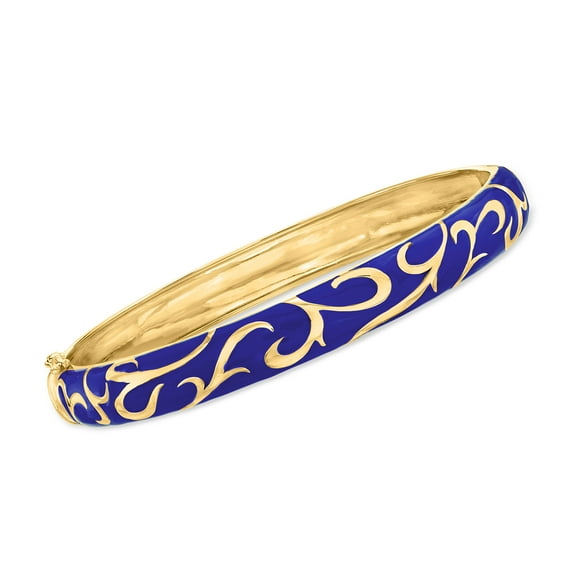 Ross-Simons Blue Enamel Scroll Bangle Bracelet in 18kt Gold Over Sterling, Women's, Adult