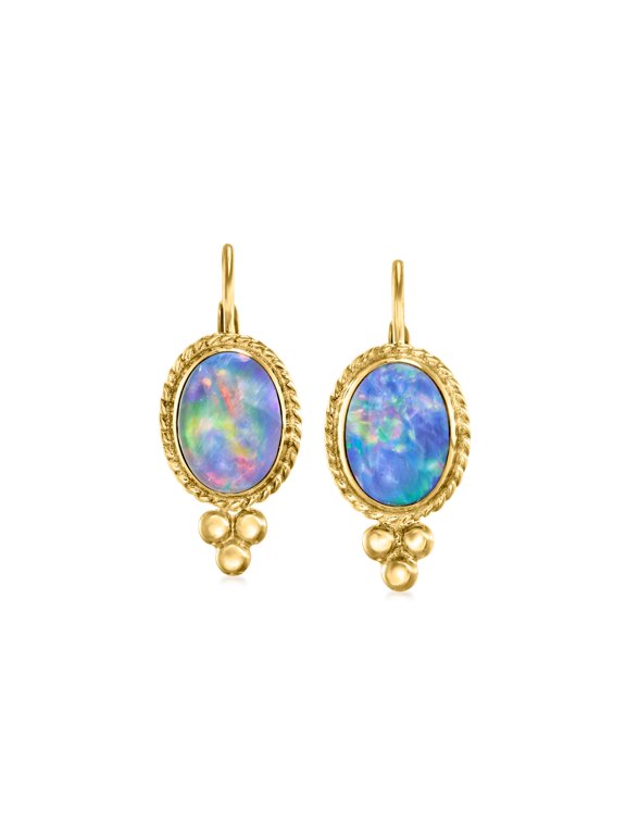 Blue Opal Triplet Drop Earrings in 14kt Yellow Gold, Women's, Adult