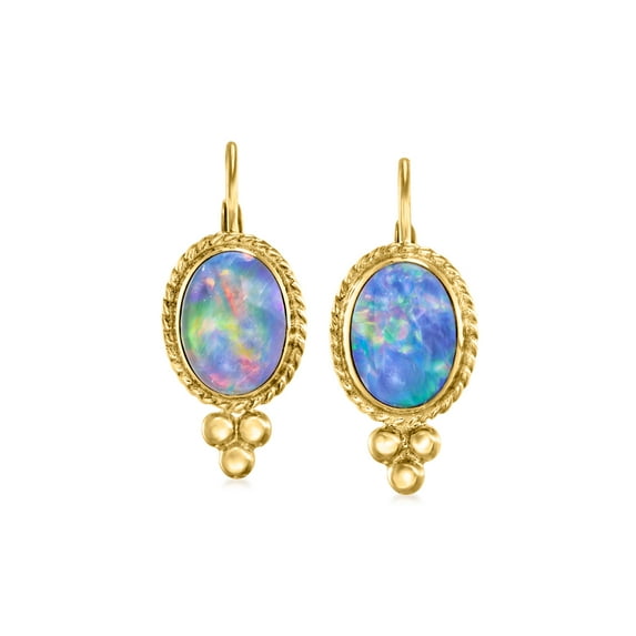 Ross-Simons Blue Opal Triplet Drop Earrings in 14kt Yellow Gold, Women's, Adult