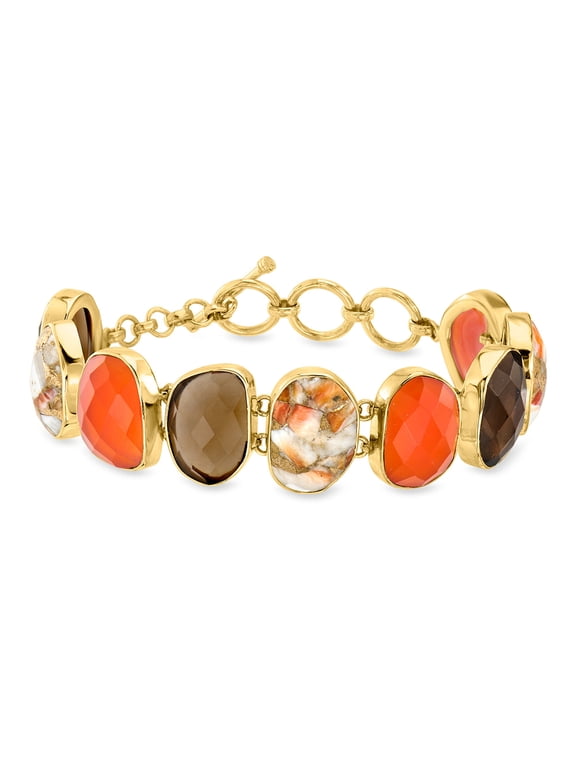 Carnelian, Multicolored Shell and 19.00 ct. t.w. Smoky Quartz Toggle Bracelet in 18kt Gold Over Sterling, Women's, Adult