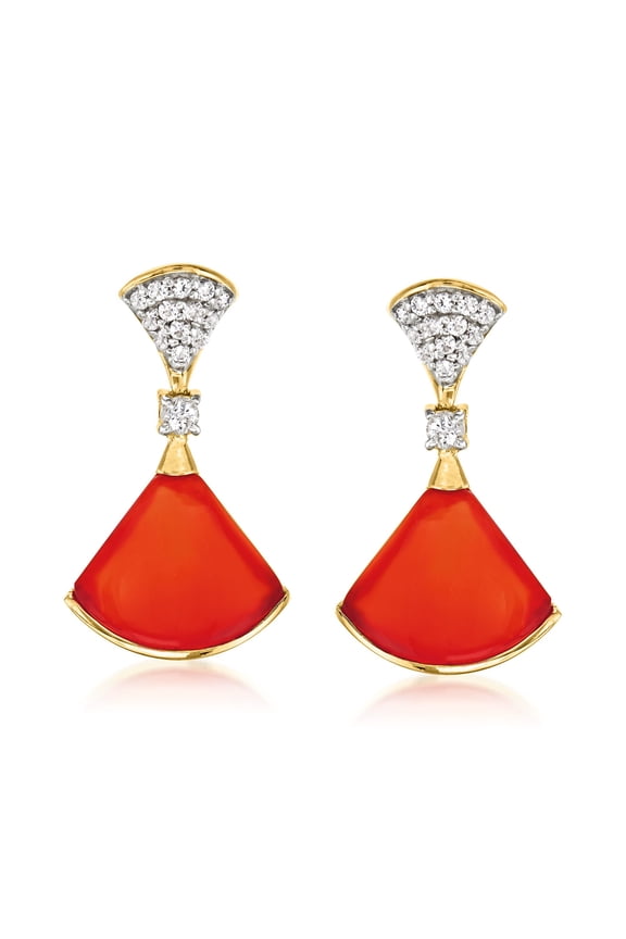 Carnelian and .50 ct. t.w. White Topaz Drop Earrings in 18kt Gold Over Sterling, Women's, Adult