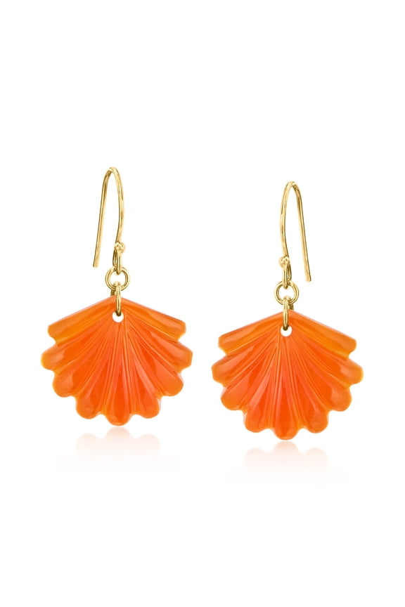 Carved Carnelian Seashell Drop Earrings in 18kt Gold Over Sterling, Women's, Adult