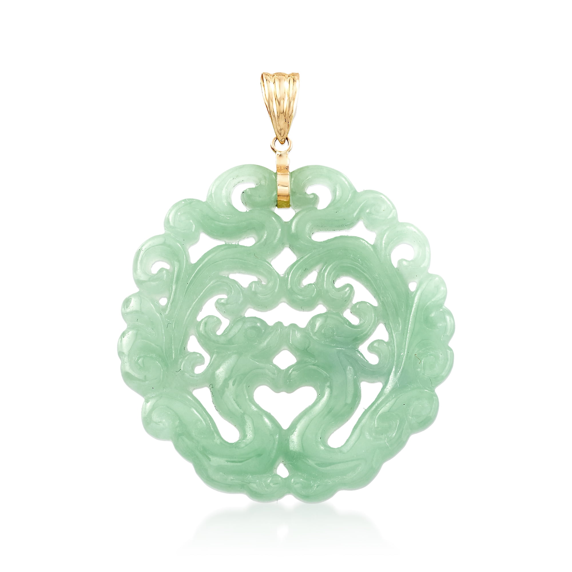 Ross-Simons Carved Jade Phoenix Pendant With 14kt Yellow Gold, Women's, Adult