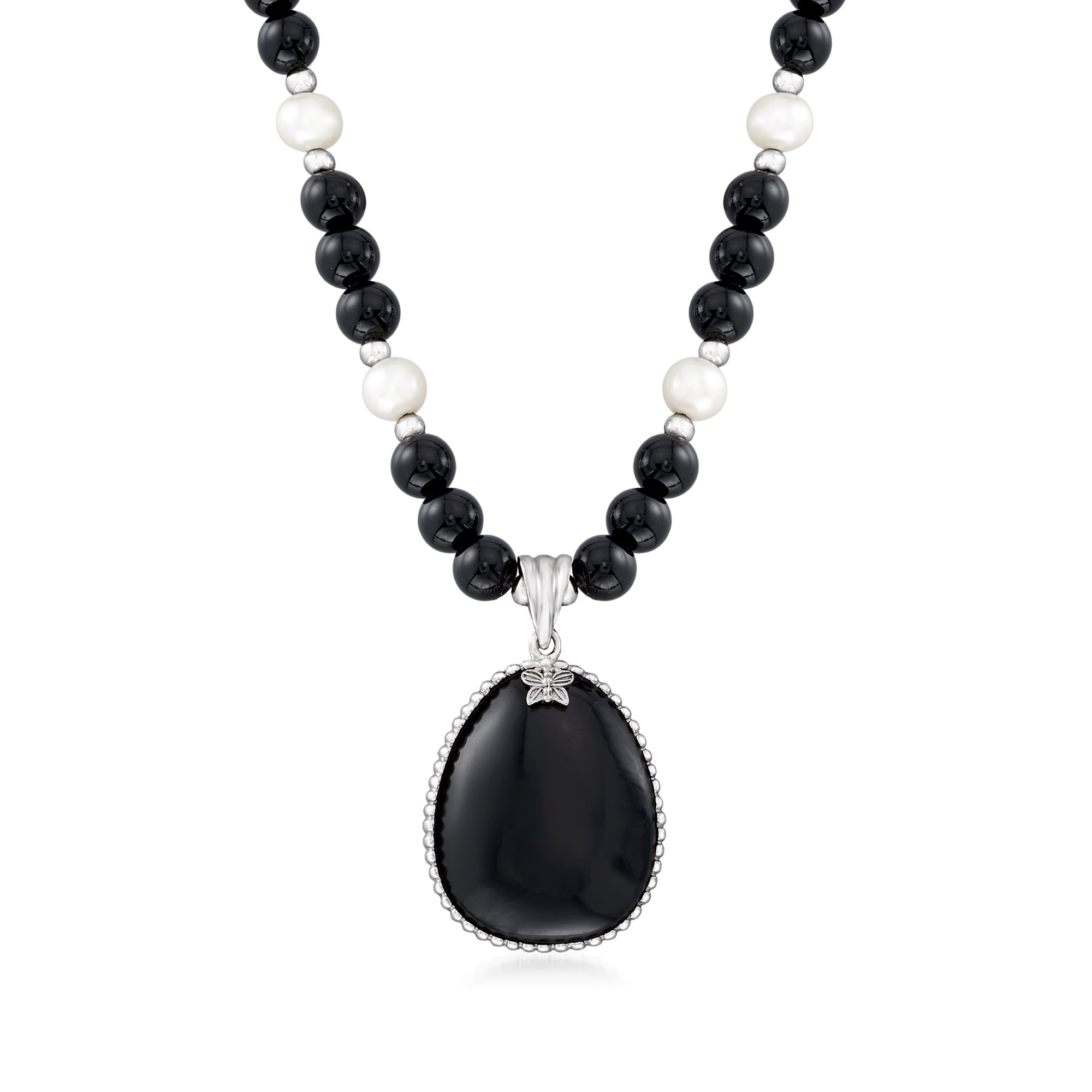 Ross Simons Cultured Pearl and Black Onyx Beaded Necklace With