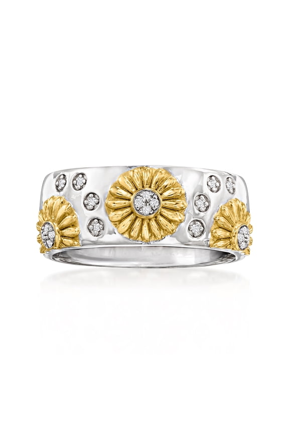 Diamond Sunflower Ring in Sterling Silver and 18kt Gold Over Sterling, Women's, Adult