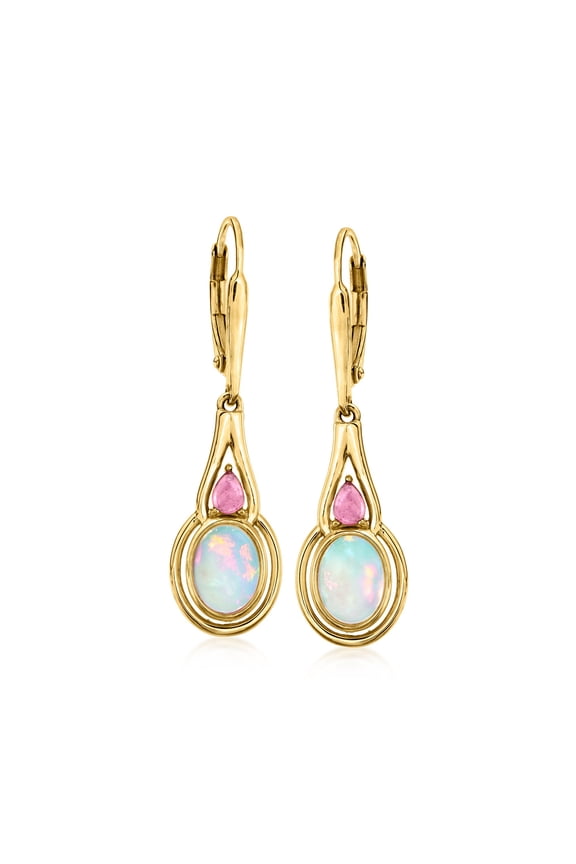 Ethiopian Opal and .30 ct. t.w. Pink Tourmaline Drop Earrings in 18kt Gold Over Sterling, Women's, Adult