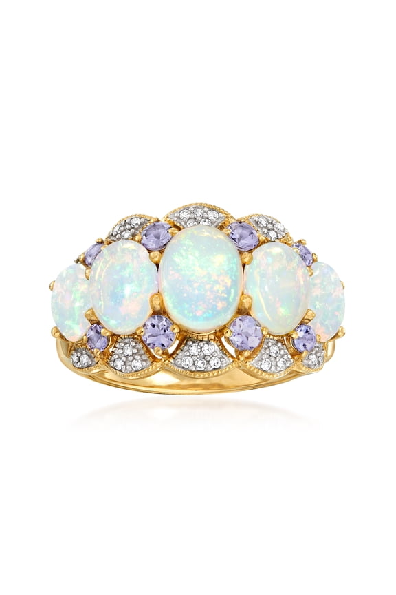 Ethiopian Opal and .45 ct. t.w. Tanzanite Ring With Diamonds in 14kt Yellow Gold, Women's, Adult