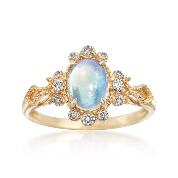 Ross-Simons Ethiopian Opal and Diamond-Accented Ring in 14kt Yellow Gold, Women's, Adult