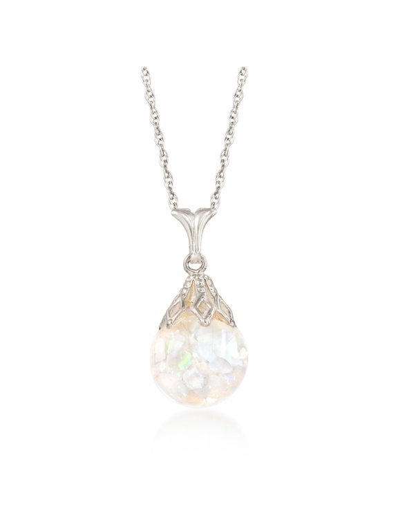 Floating Opal Pendant Necklace in 14kt White Gold, Women's, Adult