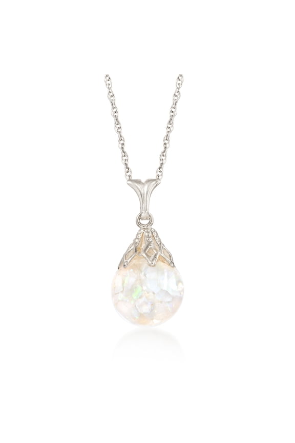 Floating Opal Pendant Necklace in 14kt White Gold, Women's, Adult