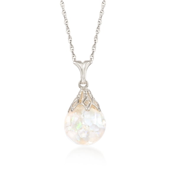 Ross-Simons Floating Opal Pendant Necklace in 14kt White Gold, Women's, Adult