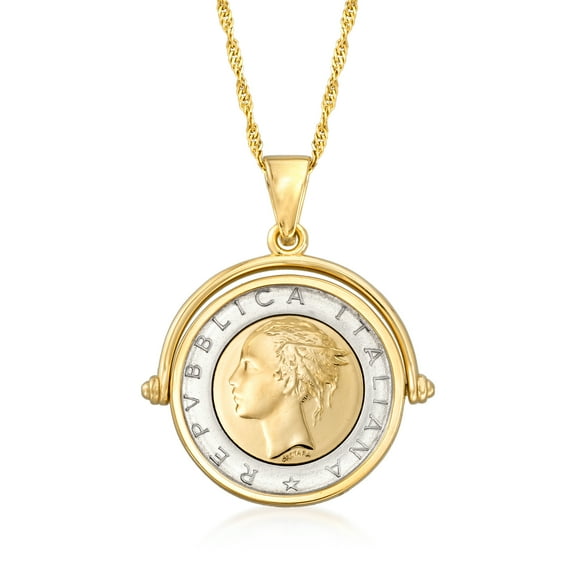 Ross-Simons Genuine Lira Coin Necklace in 18kt Gold Over Sterling From Italy, Women's, Adult