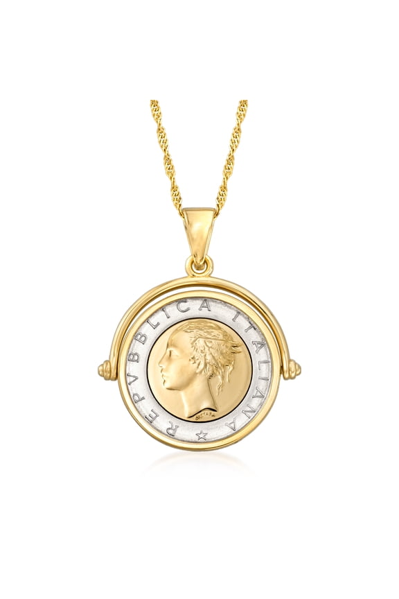Italian Genuine Lira Coin Necklace in 18kt Gold Over Sterling, Women's, Adult