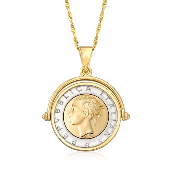 Ross-Simons Italian Genuine Lira Coin Pendant Necklace in 18kt Gold Over Sterling, Women's, Adult
