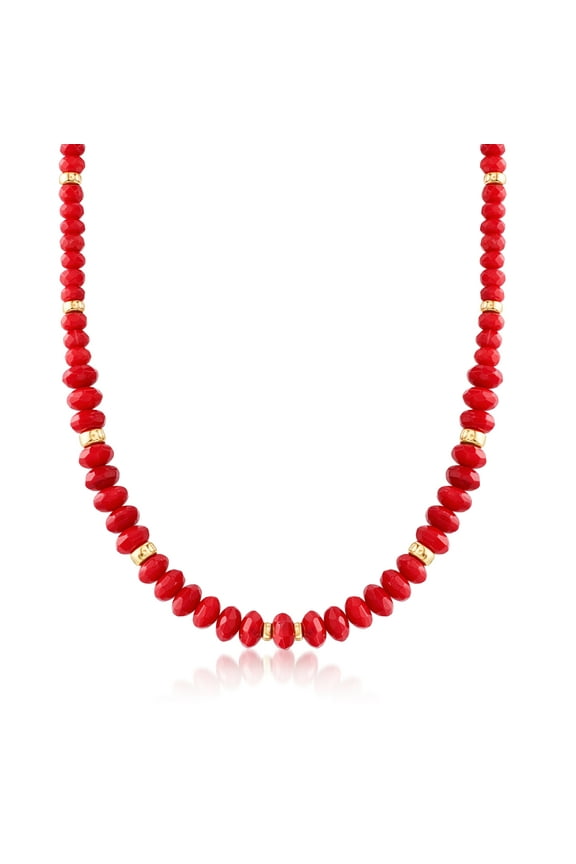 Graduated Red Coral Bead Necklace With 14kt Yellow Gold, Women's, Adult