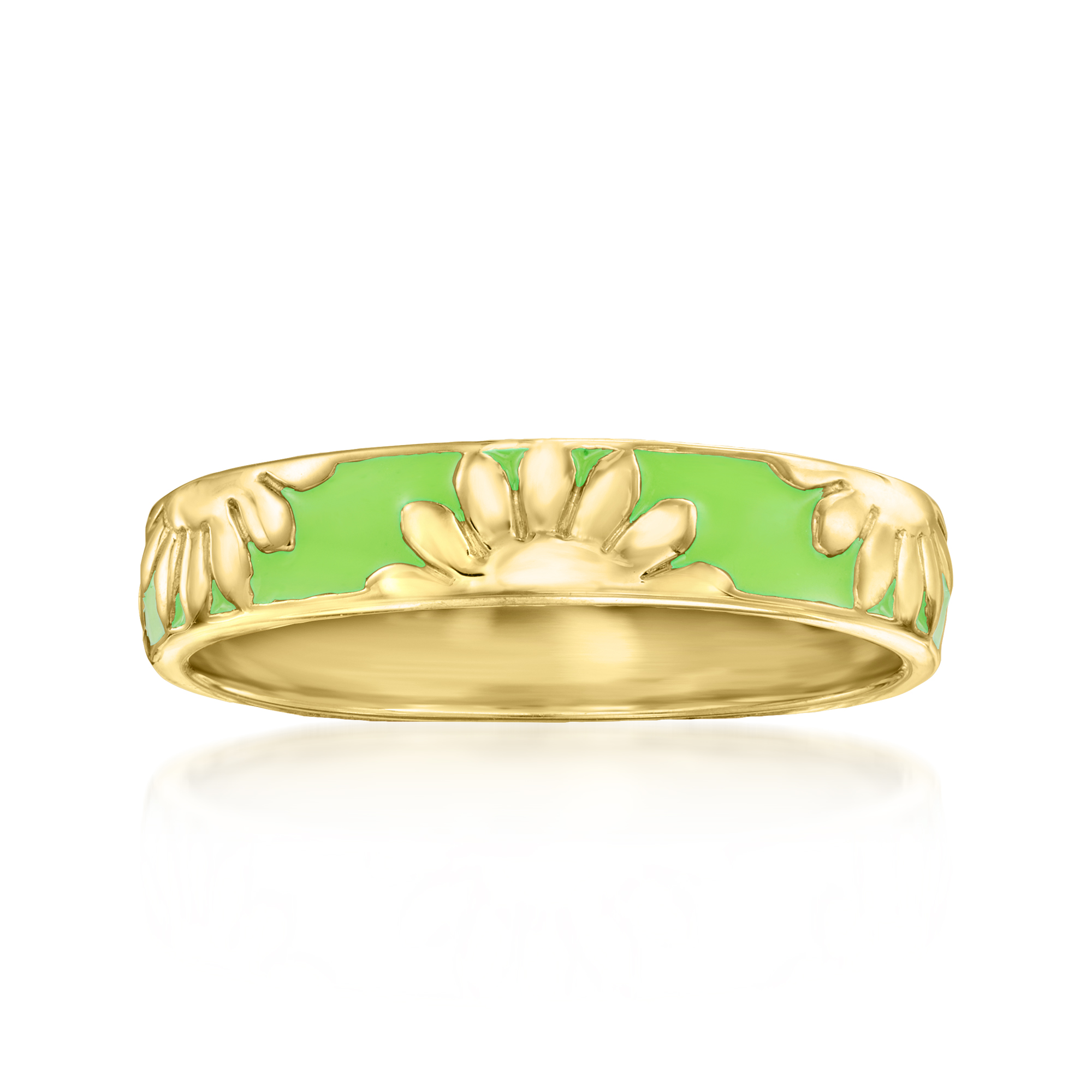 RossSimons Green Enamel Floral Eternity Band in 18kt Gold Over
