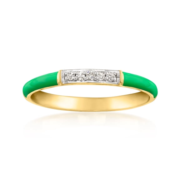 Ross-Simons Green Enamel Ring With Diamonds in 18kt Gold Over Sterling, Women's, Adult