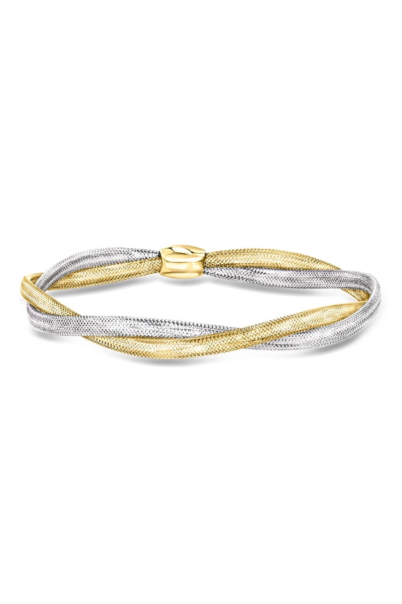 Italian 10kt 2-Tone Gold Twisted Mesh Stretch Bracelet, Women's, Adult