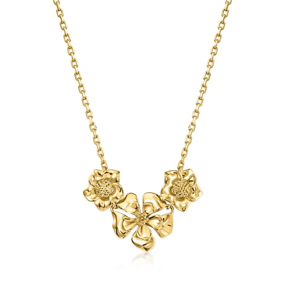 Ross-Simons Italian 10kt Yellow Gold Flower Necklace, Women's, Adult